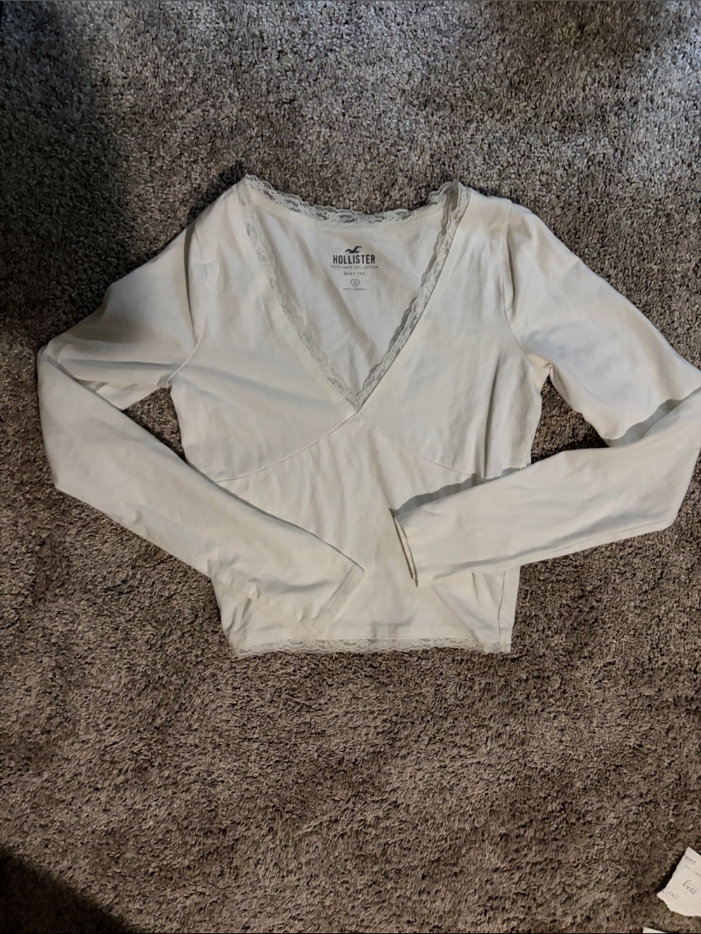 Hollister White Lace-Trim Wrap Long Sleeve Tee